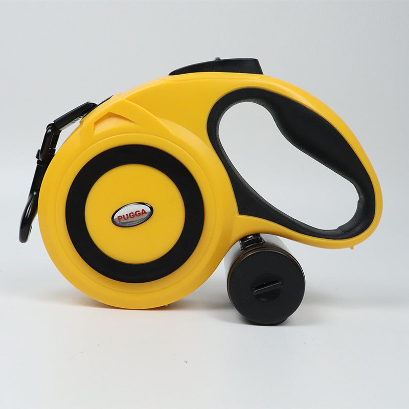 Correa de tracción para mascotas, telescópica automática con porta rollo de bolsas para heces.