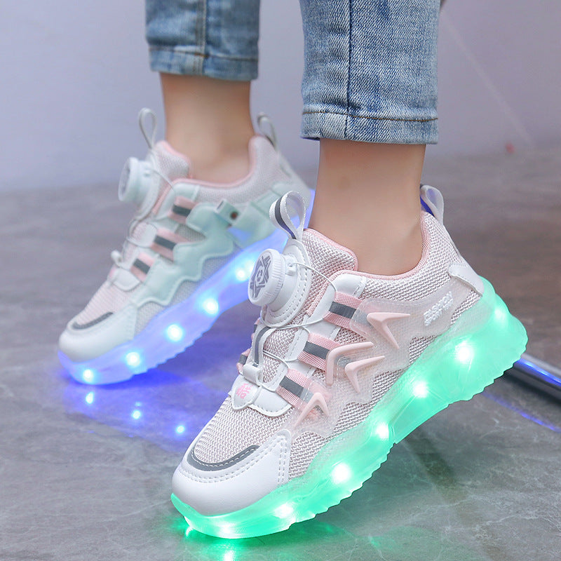 Zapatillas deportivas con luces y botones giratorios de carga de colores.