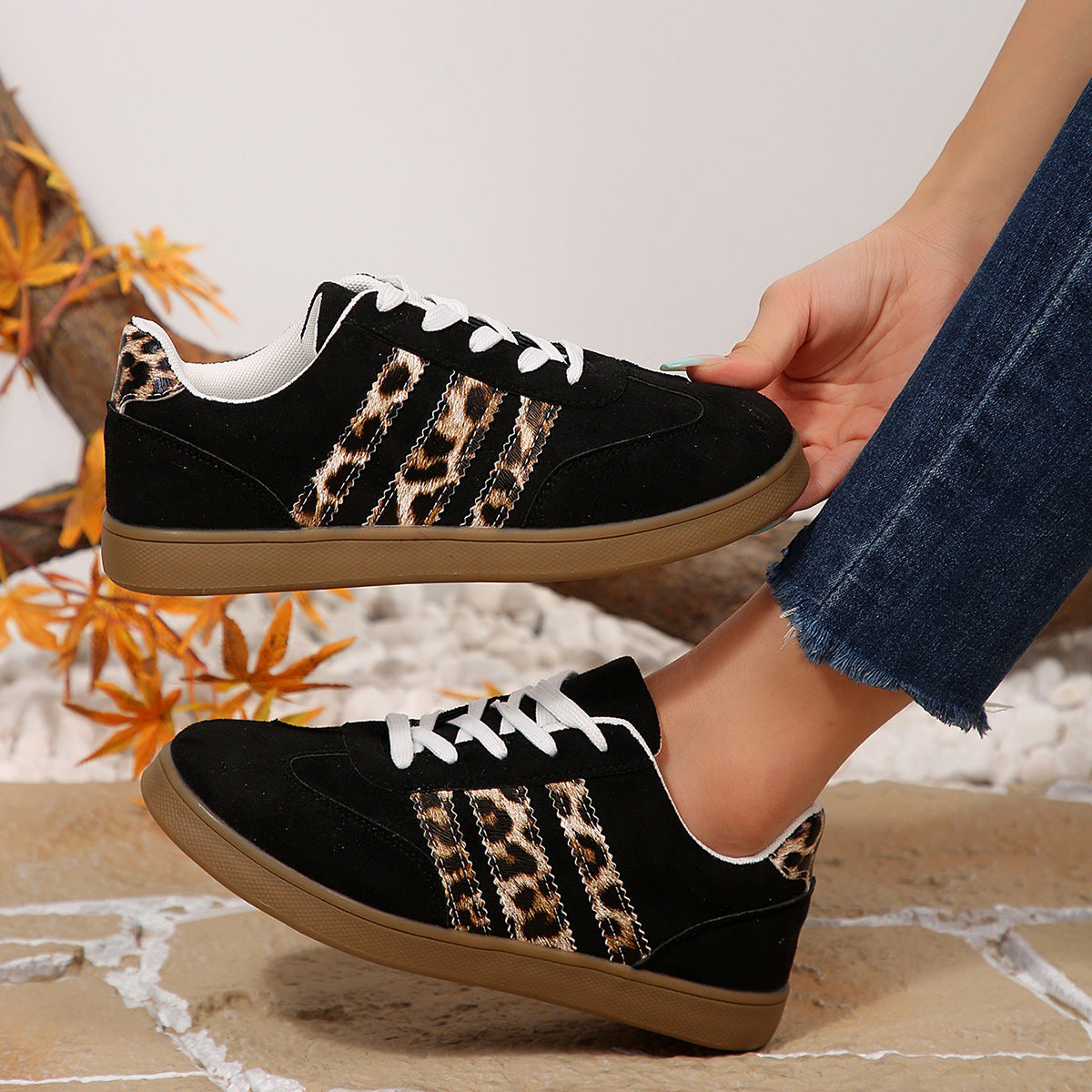 Zapatillas casuales versátiles con estampado de leopardo vintage