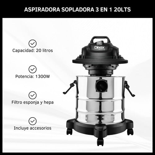 Aspiradora Sopladora 3 En 1 De Tacho Capacidad 20lts 1300w