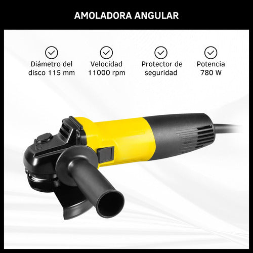 Amoladora Angular Eléctrica De Mano 115mm 780w 11.000 Rpm