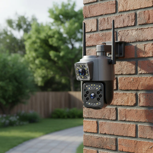 Cámara De Seguridad Doble Lente Hd Wifi Domo Exterior Ip66
