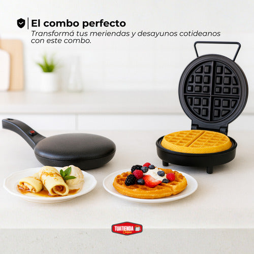 Combo Panquequera Antiadherente Y Waflera Eléctrica