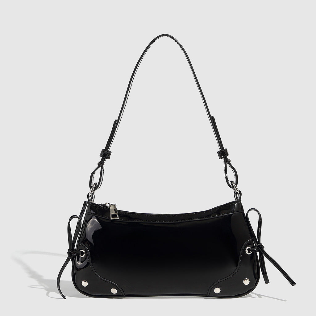 Bolso de hombro de color liso con doble lazo y diseño cuadrado pequeño.