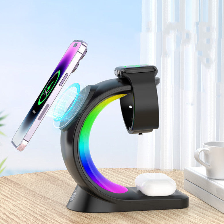 Cargador inalámbrico magnético 4 en 1, carga rápida para smartphones.