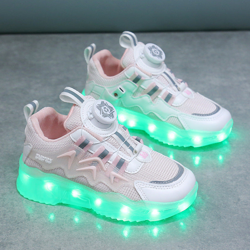 Zapatillas deportivas con luces y botones giratorios de carga de colores.