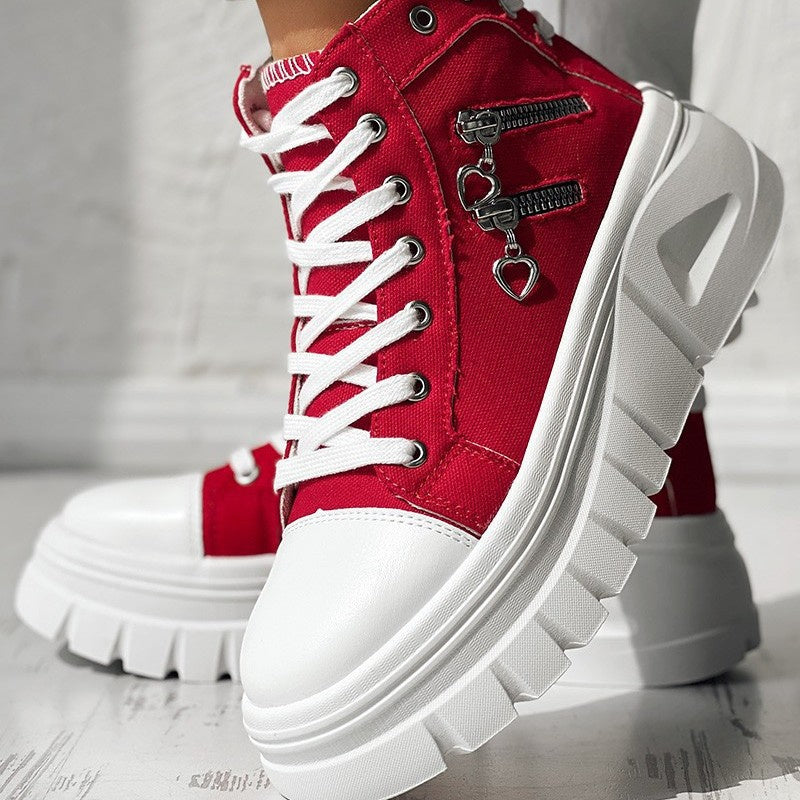 Zapatillas deportivas informales de moda con cordones, cremalleras laterales en la parte delantera y trasera y tacón Muffin