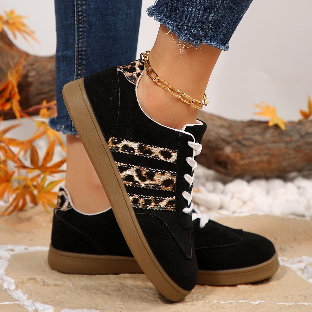 Zapatillas casuales versátiles con estampado de leopardo vintage