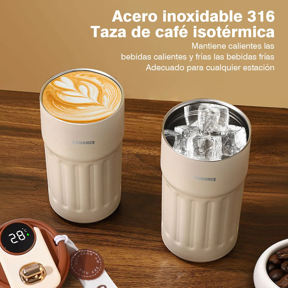 Vaso Cafe Digital Copo Vacuum 460ml