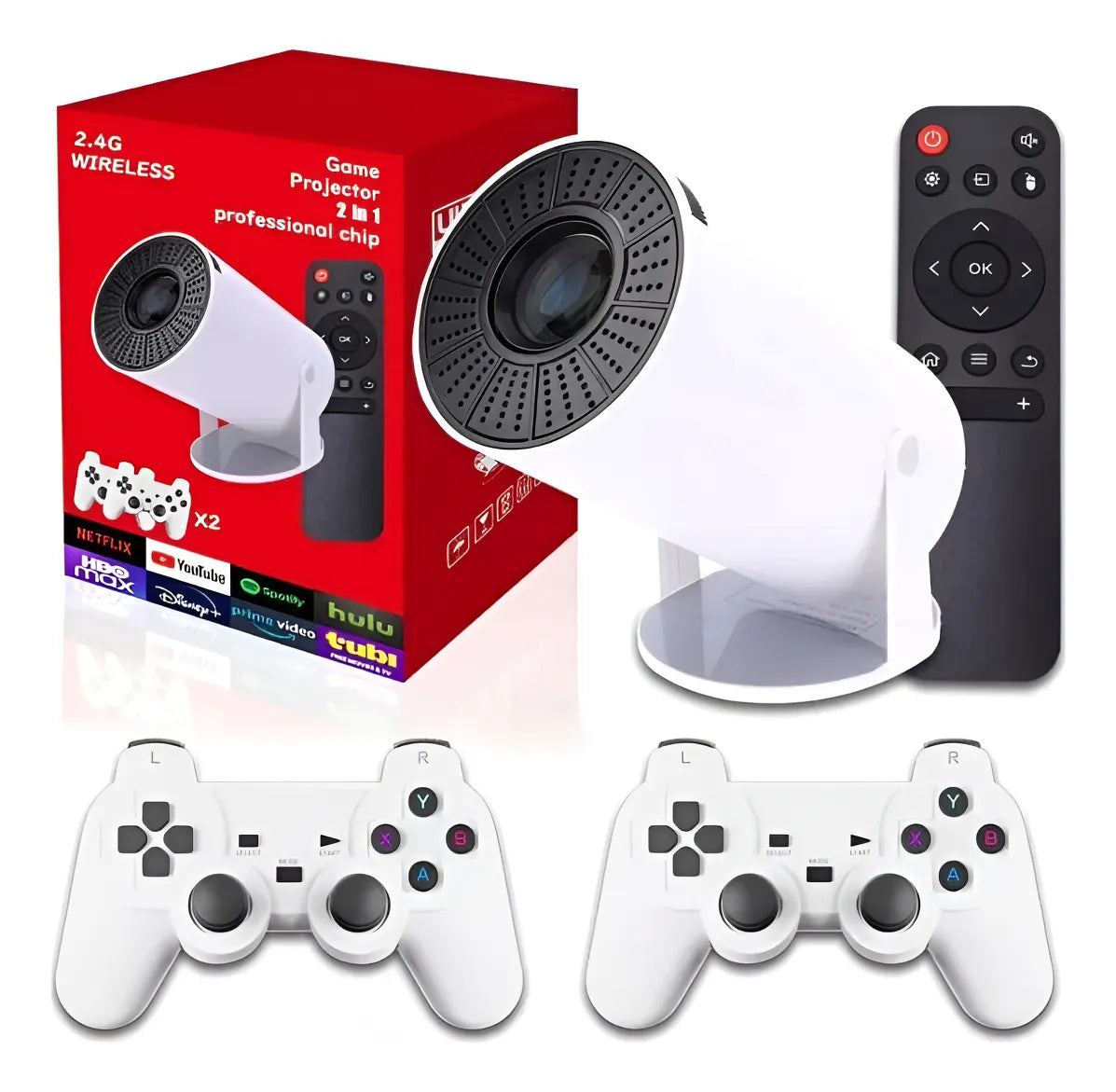 Proyector C/ Juego 4K y conexión WiFi 6 ultrarrápida. Incluye dos joysticks inalámbricos