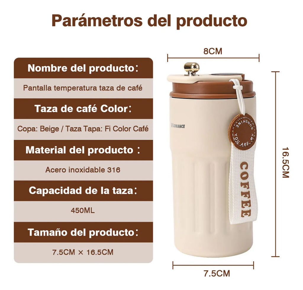Vaso Cafe Digital Copo Vacuum 460ml
