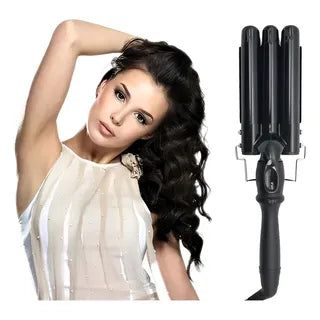 Buclera Rizador De Pelo Cabello Triple 3 Tubos Rulos Ondas