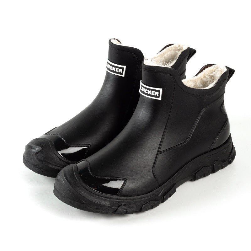 Botas de lluvia de terciopelo fijas de gran tamaño, elegantes zapatos de agua para hombres y mujeres al aire libre