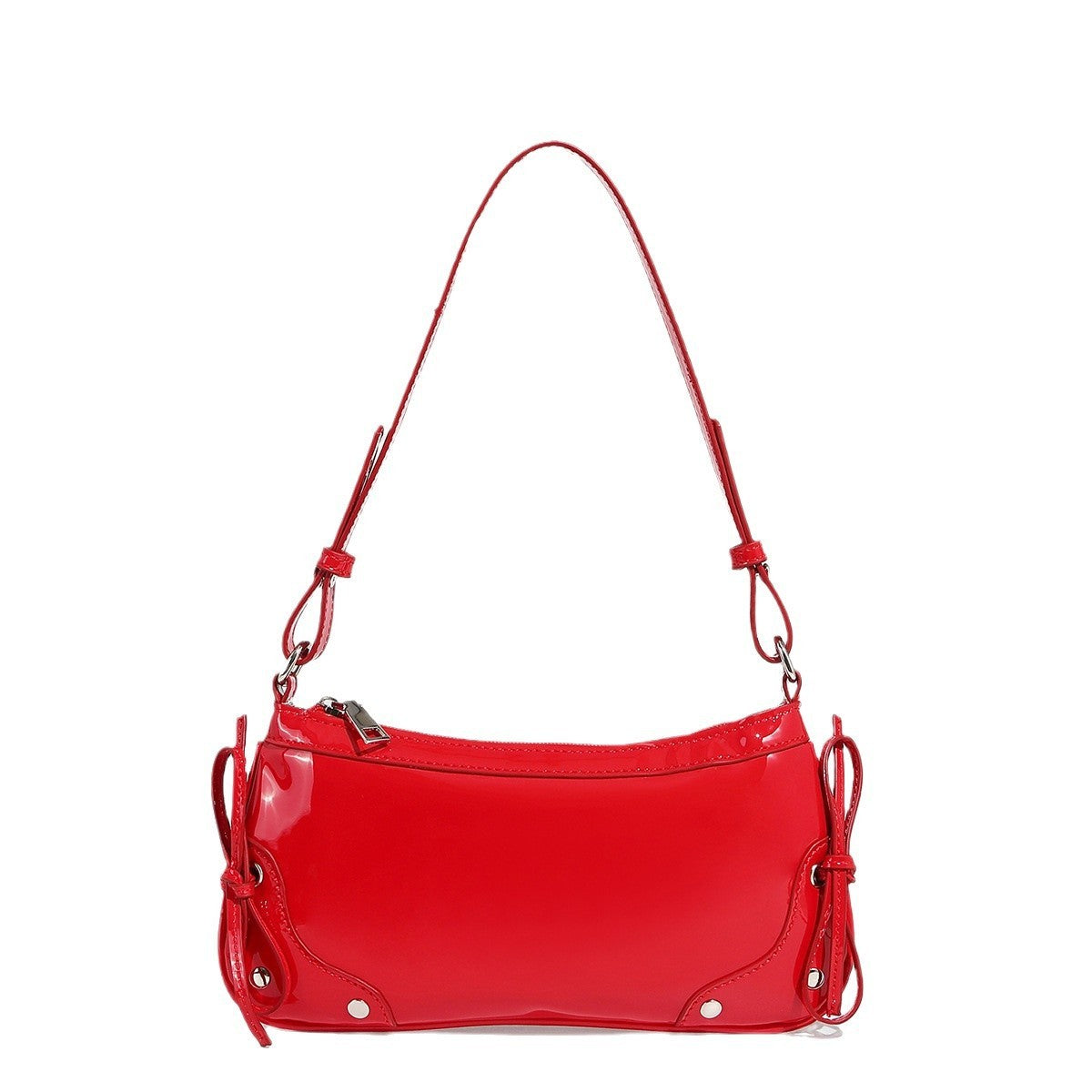 Bolso de hombro de color liso con doble lazo y diseño cuadrado pequeño.
