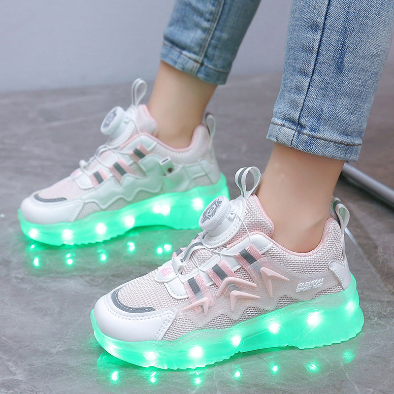Zapatillas deportivas con luces y botones giratorios de carga de colores.