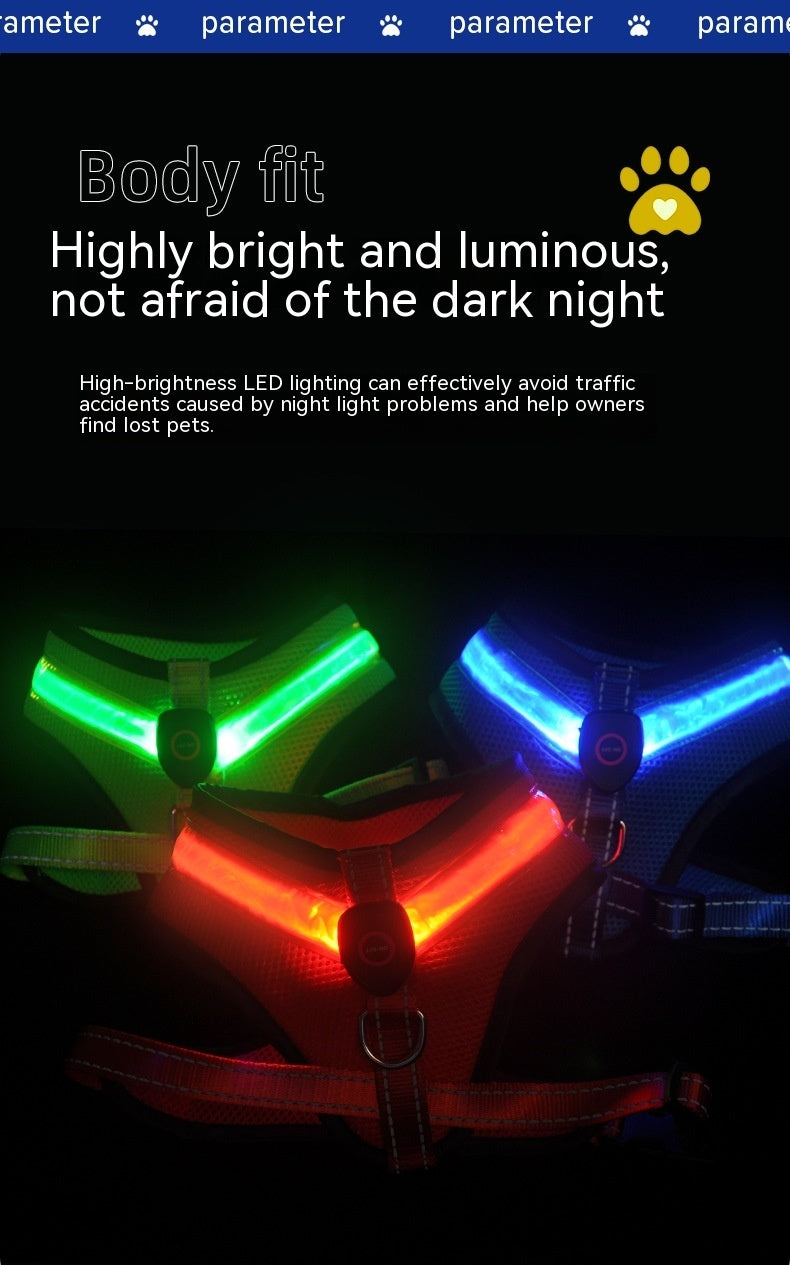 Arnés luminoso LED para perros con carga USB, correa para el pecho, chaleco reflectante de seguridad para mascotas, para cachorros, perros grandes, productos para mascotas.