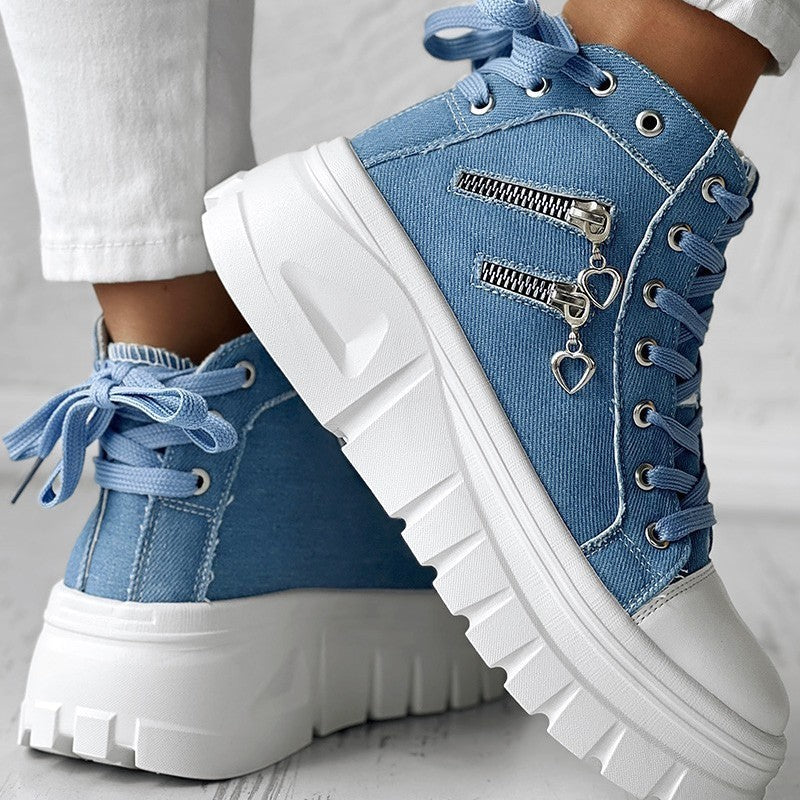 Zapatillas deportivas informales de moda con cordones, cremalleras laterales en la parte delantera y trasera y tacón Muffin