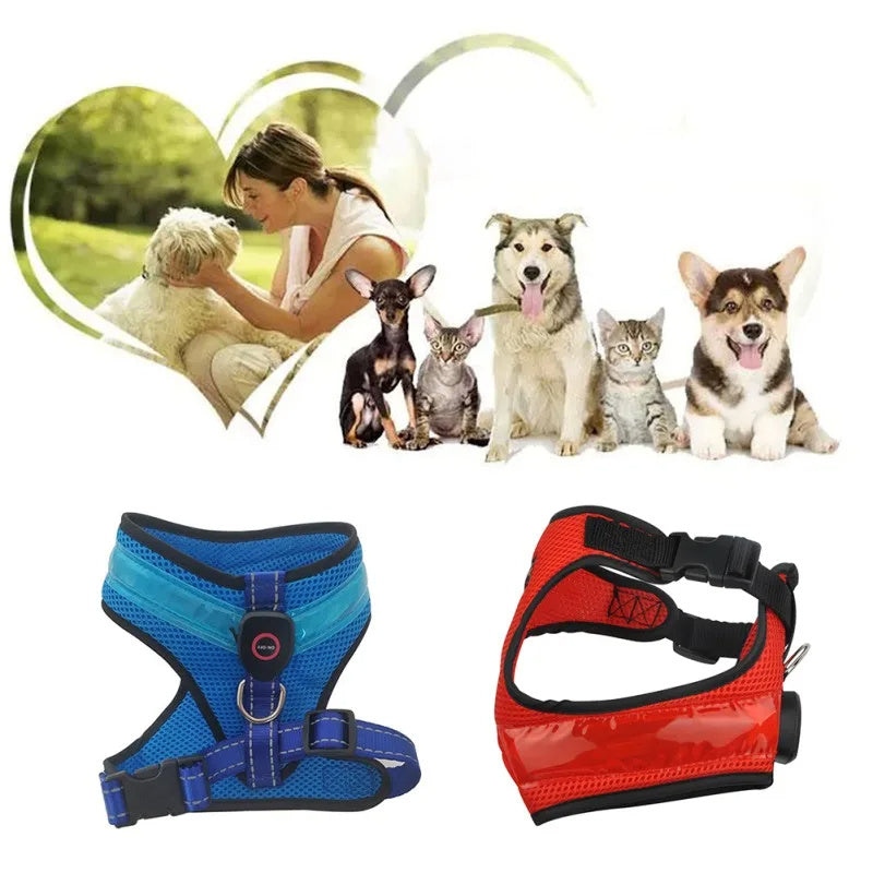 Arnés luminoso LED para perros con carga USB, correa para el pecho, chaleco reflectante de seguridad para mascotas, para cachorros, perros grandes, productos para mascotas.