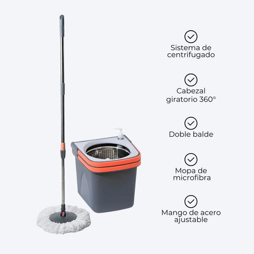 Balde Mopa Centrífuga Lampazo Trapeador Mango Regulable